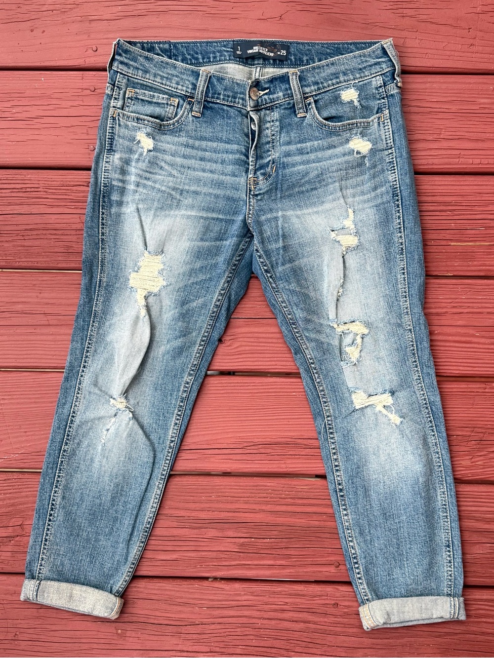 Hollister Light Wash Distressed Boyfriend Jeans